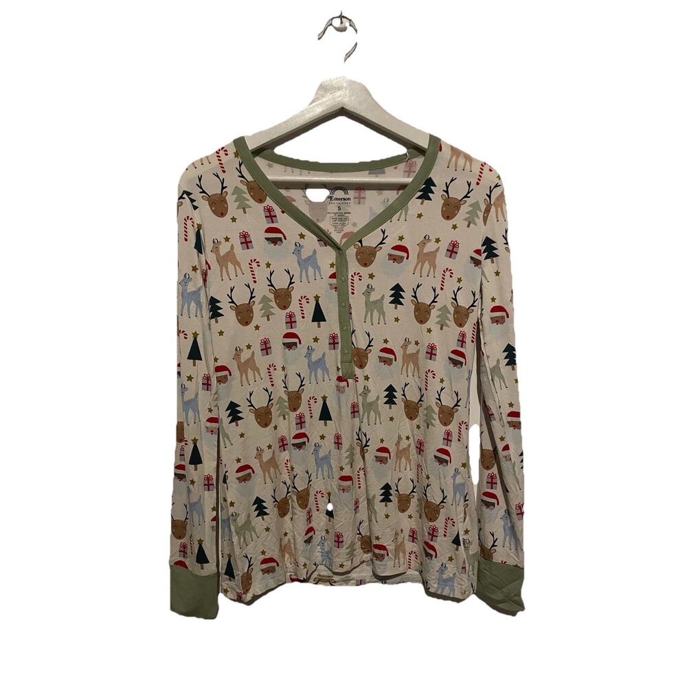 SANTA AND FRIENDS CHRISTMAS ADULT BAMBOO‎ PAJAMAS WOMEN'S TOP Small